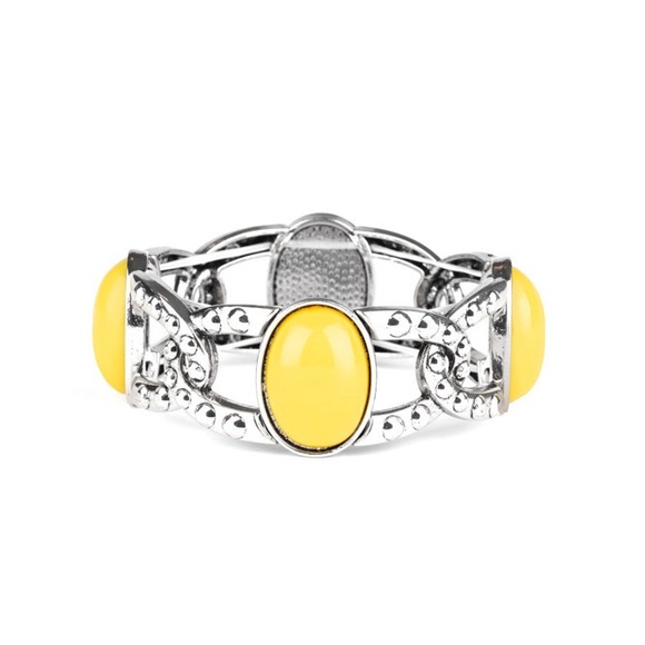 Paparazzi Dreamy Gleam yellow oval stoned silver stretchy bracelet nwt - Picture 1 of 2